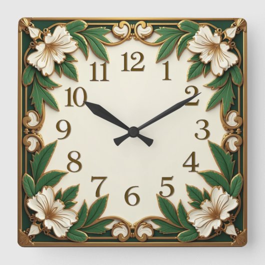 Art Deco Bloem Vierkante Klok (Voorkant)