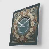 Art Deco-bloem Vierkante Klok (Hoek)