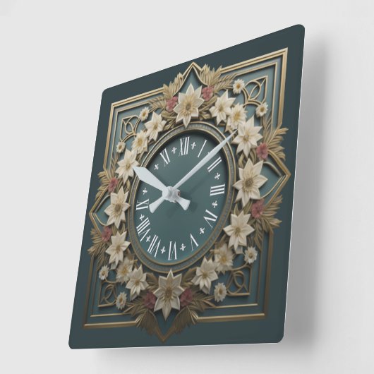 Art Deco-bloem Vierkante Klok (Hoek)
