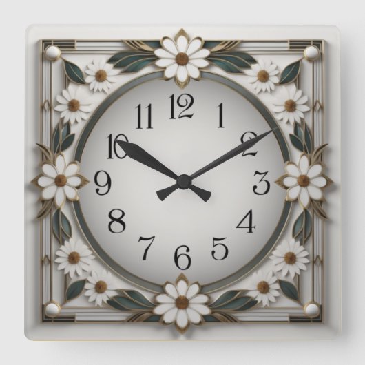 Art Deco-bloem Vierkante Klok (Voorkant)