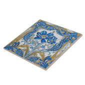 Art Deco Bloemen Art Nouveau Bloemen Goud en Blauw Tegeltje (Zijkant)