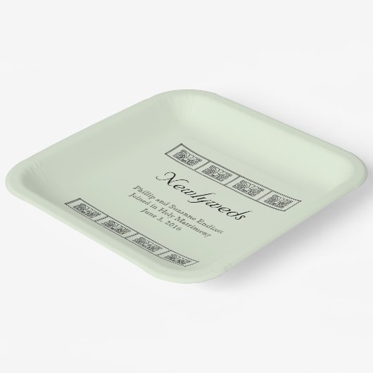 Art Deco Bloemen Border Wedding Keepsake Papieren Bordje (Gebogen)