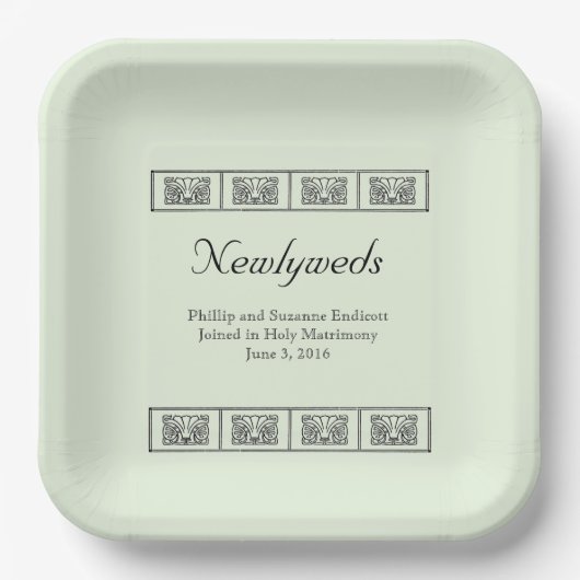 Art Deco Bloemen Border Wedding Keepsake Papieren Bordje (Voorkant)