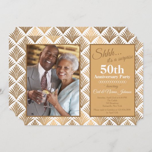 Art Deco Bloemen Fotouitnodiging Kaart (Voorkant / Achterkant)