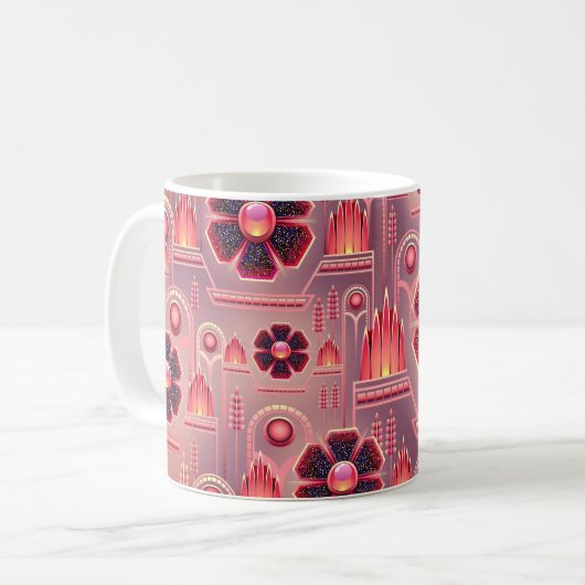 Art deco  bloemen geometrisch patroon roze koffiemok (Voorkant links)