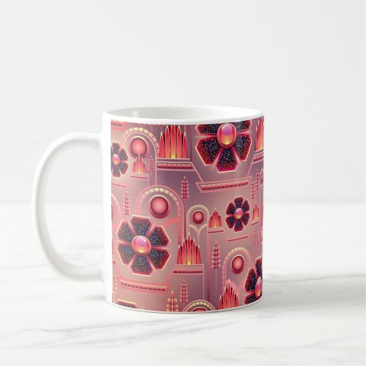 Art deco  bloemen geometrisch patroon roze koffiemok (Links)