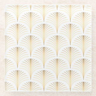 Art Deco Bloemen: Gouden Elegantie. Glazen Onderzetter