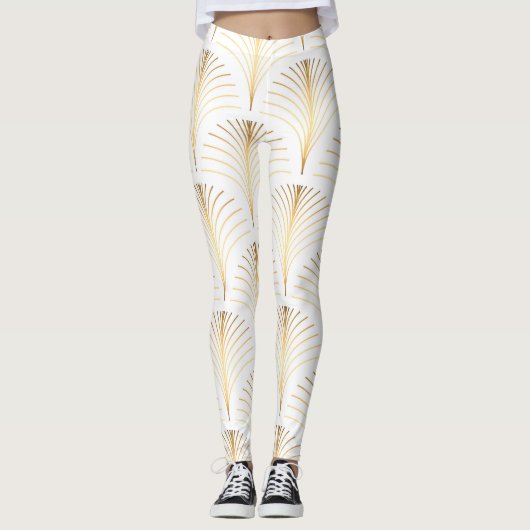 Art Deco Bloemen: Gouden Elegantie. Leggings (Voorkant)