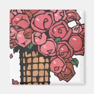 Art Deco bloemen in vintage stijl, roze tuinhorten Magneet