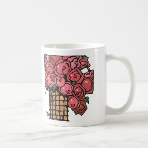 Art Deco bloemen in vintage stijl, roze tuinrozen Koffiemok