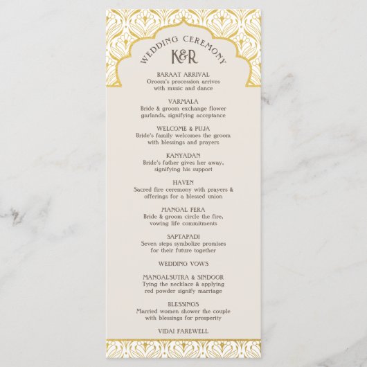 Art Deco Bloemen Lotus Indiaas & Hindoe Bruiloft Programmakaart (Voorkant)