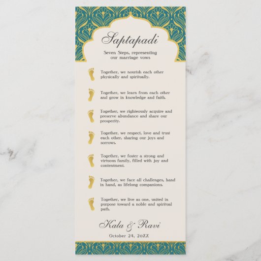 Art Deco Bloemen Lotus Indiaas & Hindoe Bruiloft Programmakaart (Achterkant)