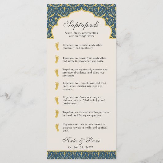 Art Deco Bloemen Lotus Indiaas & Hindoe Bruiloft Programmakaart (Achterkant)