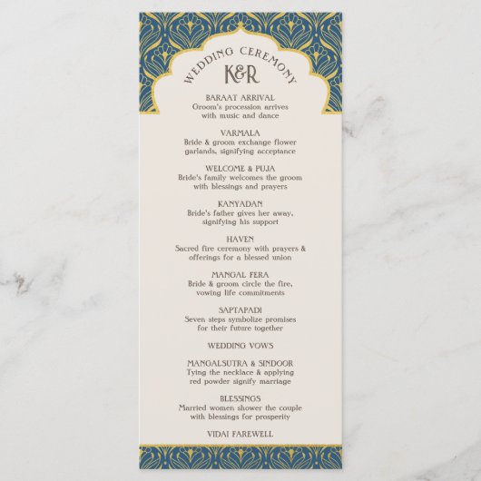 Art Deco Bloemen Lotus Indiaas & Hindoe Bruiloft Programmakaart (Voorkant)