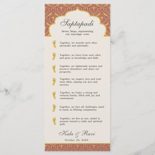 Art Deco Bloemen Lotus Indiaas & Hindoe Bruiloft Programmakaart (Achterkant)