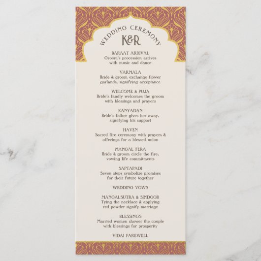 Art Deco Bloemen Lotus Indiaas & Hindoe Bruiloft Programmakaart (Voorkant)