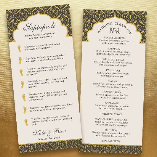 Art Deco Bloemen Lotus Indiaas & Hindoe Bruiloft Programmakaart