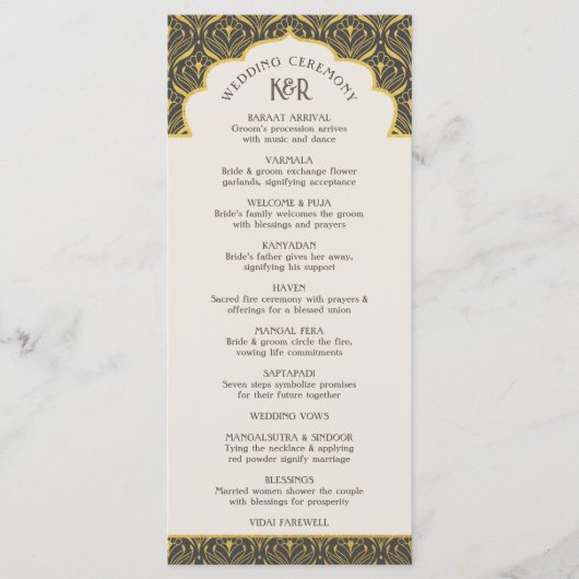 Art Deco Bloemen Lotus Indiaas & Hindoe Bruiloft Programmakaart (Voorkant)
