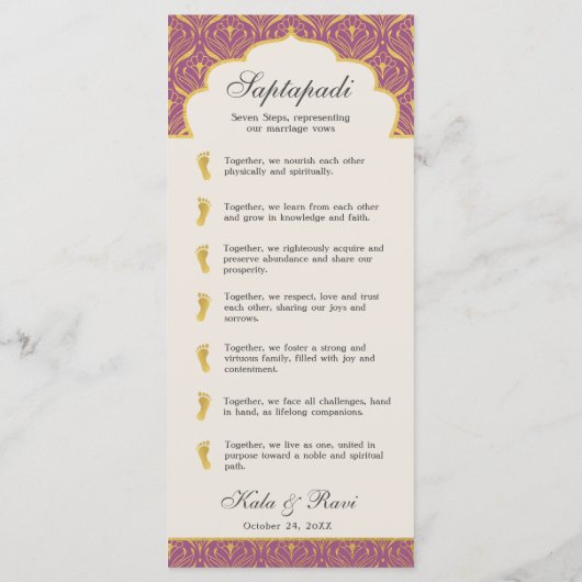 Art Deco Bloemen Lotus Indiaas & Hindoe Bruiloft Programmakaart (Achterkant)