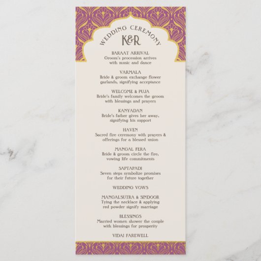 Art Deco Bloemen Lotus Indiaas & Hindoe Bruiloft Programmakaart (Voorkant)