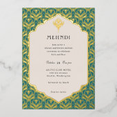 Art Deco Bloemen Lotus Mehndi Goud Folie Uitnodiging (Voorkant)