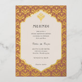 Art Deco Bloemen Lotus Mehndi Goud Folie Uitnodiging (Voorkant)
