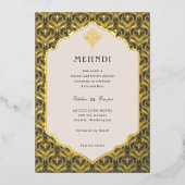 Art Deco Bloemen Lotus Mehndi Goud Folie Uitnodiging (Voorkant)