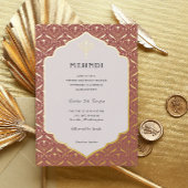 Art Deco Bloemen Lotus Mehndi Goud Folie Uitnodiging