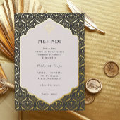 Art Deco Bloemen Lotus Mehndi Goud Folie Uitnodiging