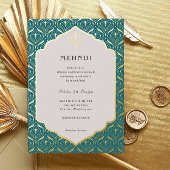 Art Deco Bloemen Lotus Mehndi Goud Folie Uitnodiging