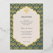 Art Deco Bloemen Lotus Mehndi Goud Folie Uitnodiging (Voorkant)