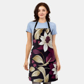 Art Deco Bloemen op Bourgogne Schort (Gedragen)