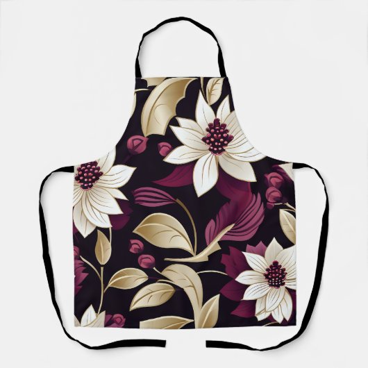 Art Deco Bloemen op Bourgogne Schort (Voorkant)