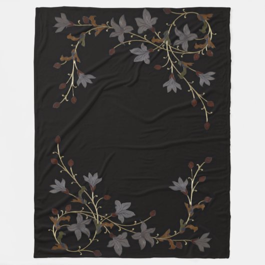 Art Deco Bloemen Op Zwart Fleece Deken (Voorkant)
