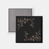 Art Deco Bloemen Op Zwart Magneet (Voorkant / Achterkant)