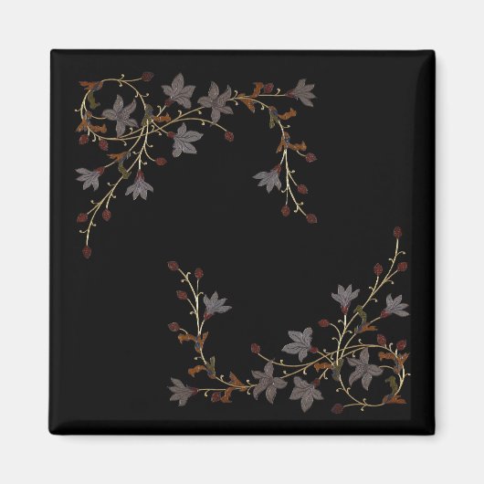 Art Deco Bloemen Op Zwart Magneet (Voorkant)