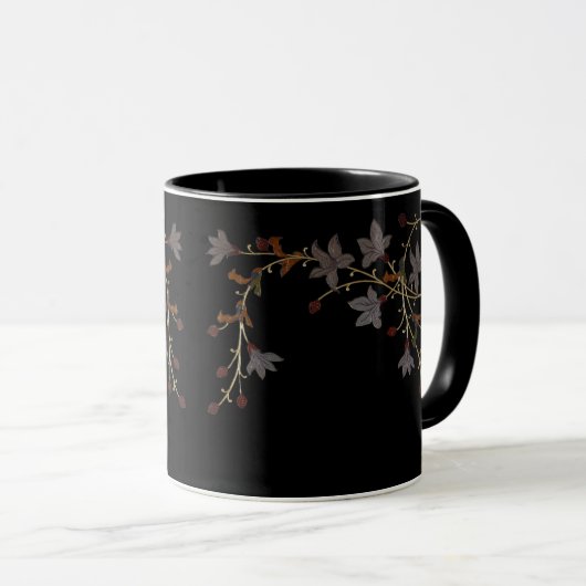Art Deco Bloemen Op Zwart Mok (Voorkant rechts)