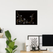 Art Deco Bloemen Op Zwart Poster (Thuiskantoor)
