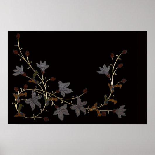 Art Deco Bloemen Op Zwart Poster (Voorkant)