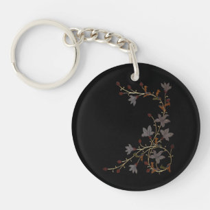Art Deco Bloemen Op Zwart Sleutelhanger
