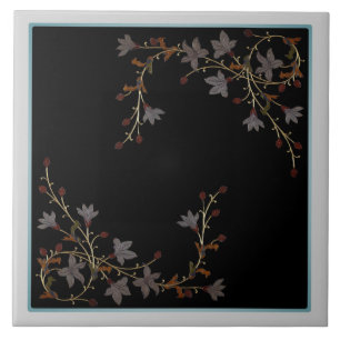 Art Deco Bloemen Op Zwart Tegeltje