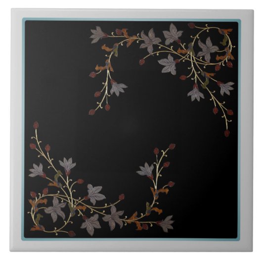 Art Deco Bloemen Op Zwart Tegeltje (Voorkant)