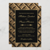 Art Deco Bloemen Zwart Goud Grote Gatsby Bruiloft Kaart (Voorkant / Achterkant)