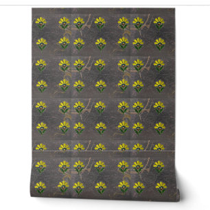Art deco bloemenbehang met gouden spikkels behang