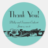 Art Deco Bloemengrens Bruiloft Dank u! Ronde Sticker (Voorkant)