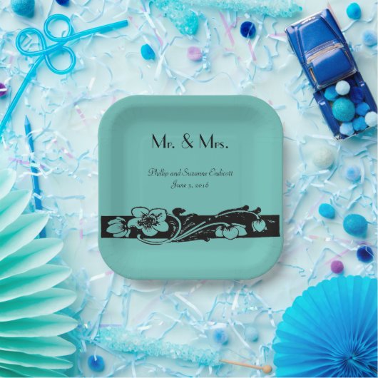 Art Deco Bloemengrens Bruiloft Papieren Bordje (Feest)