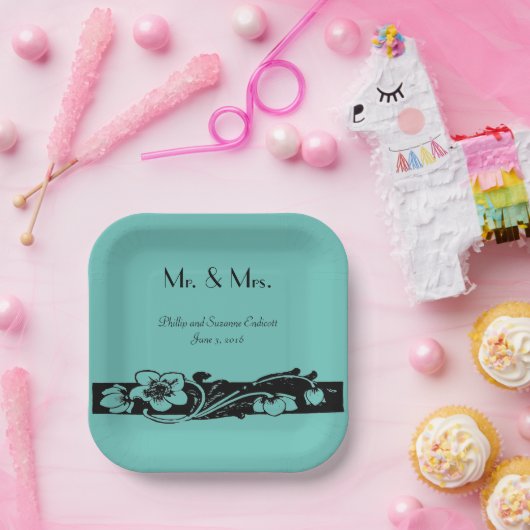  Art Deco Bloemengrens Bruiloft Papieren Bordje (Feest)