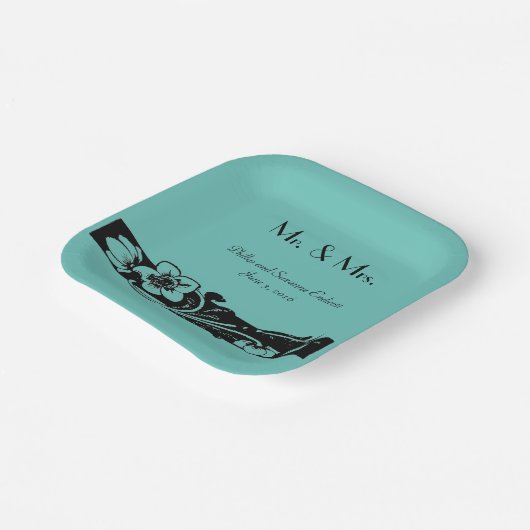  Art Deco Bloemengrens Bruiloft Papieren Bordje (Gebogen)