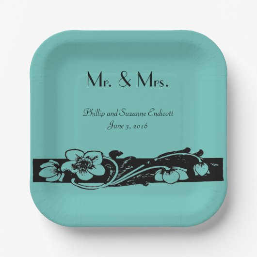 Art Deco Bloemengrens Bruiloft Papieren Bordje (Voorkant)