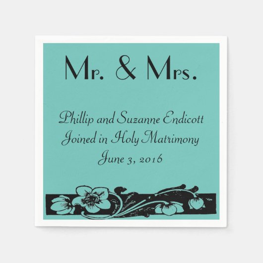 Art Deco Bloemengrens Bruiloft Servetten (Voorkant)